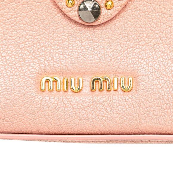 Pre Loved miu miu Studded Leather Clutch Women Pink Clutches - Picture 5 of 8